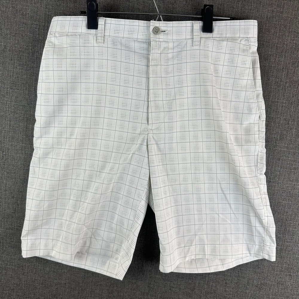 PGA TOUR Mens Size 34 Plaid Golf Shorts White Gray Performance Stretch‎